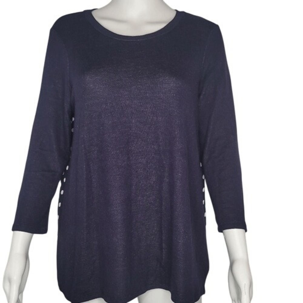 Paperwork Navy‎ & White Polka Dot Long Sleeve Top